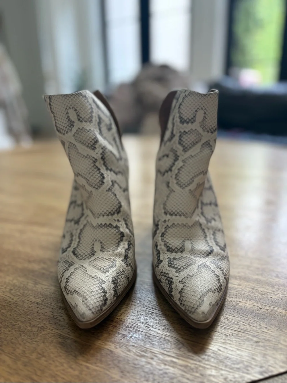 Steve Madden Snake-Print Pointed Toe Ankle Booties in Neutral